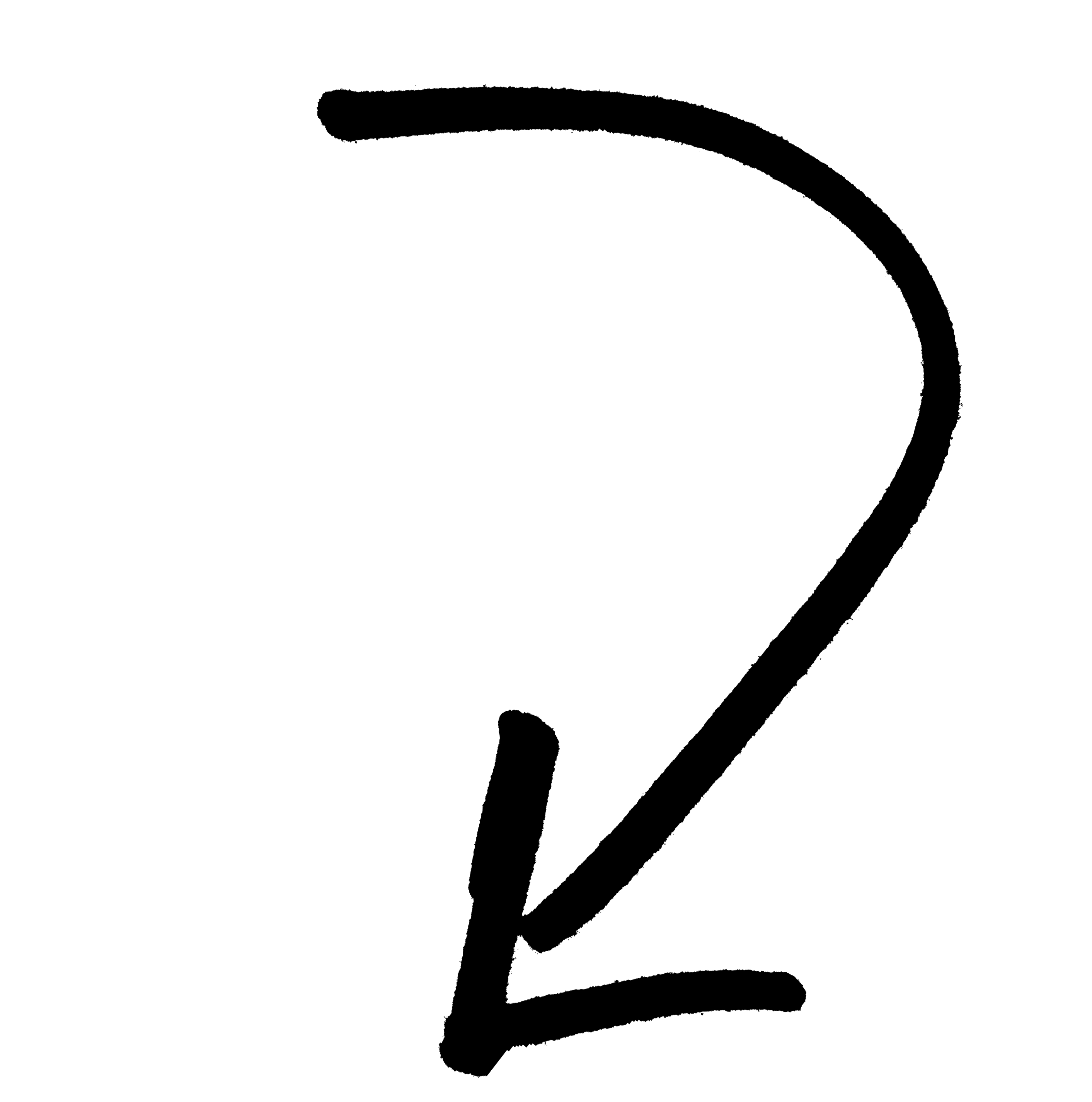 Black Hand Drawn Curved Down Arrow