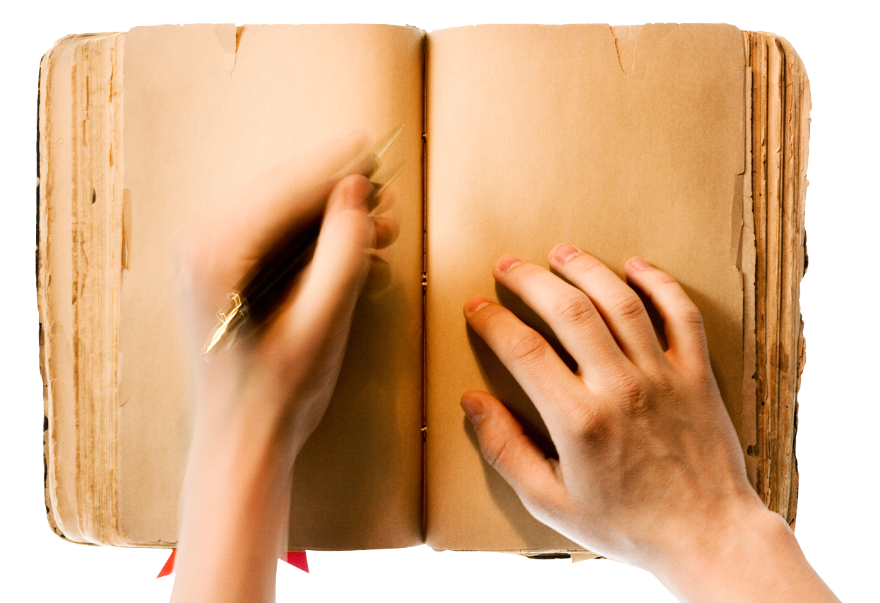 Hand Writing in Aged Blank Book, Tan Pages
