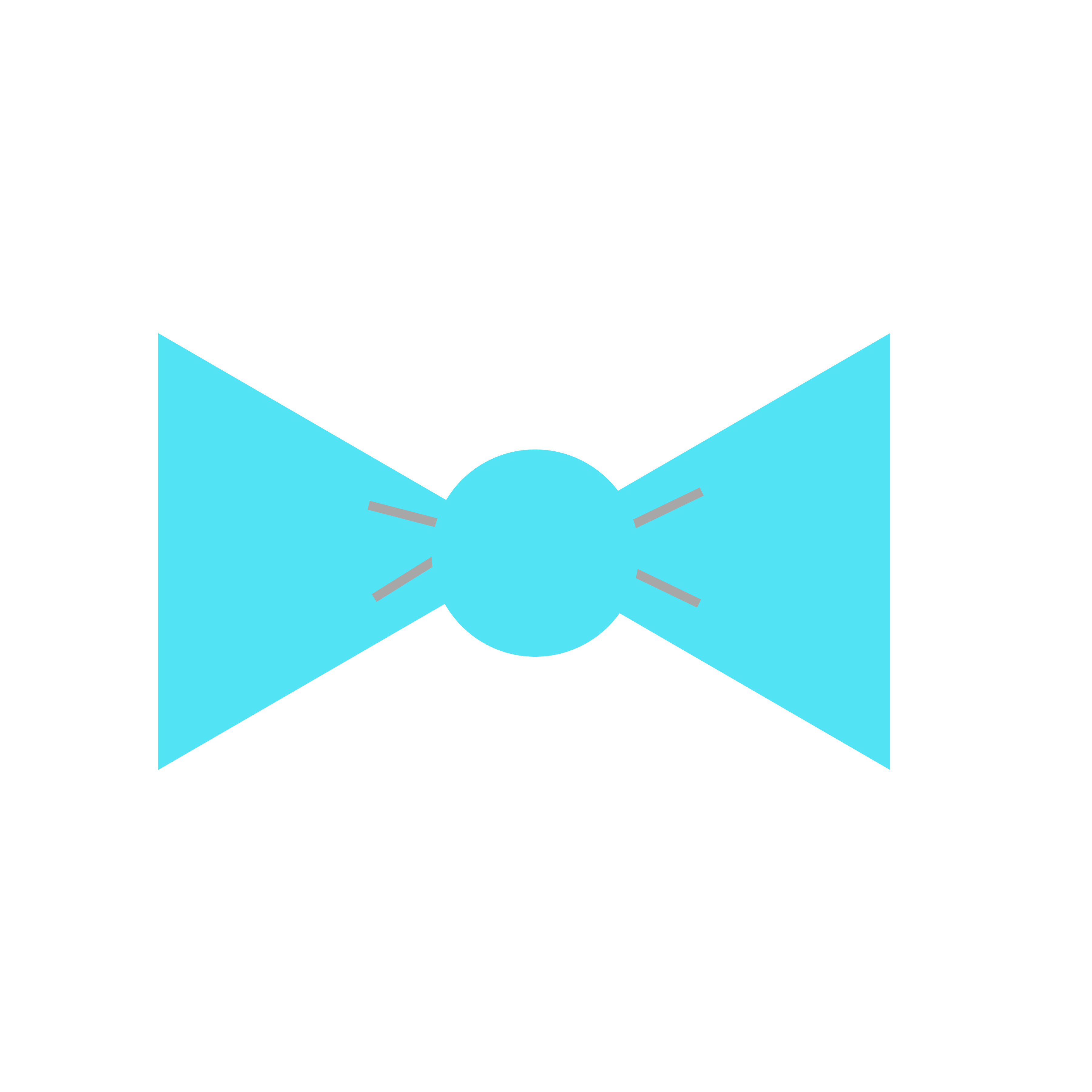 Cyan Bow Tie Flat Icon with Gray Accents