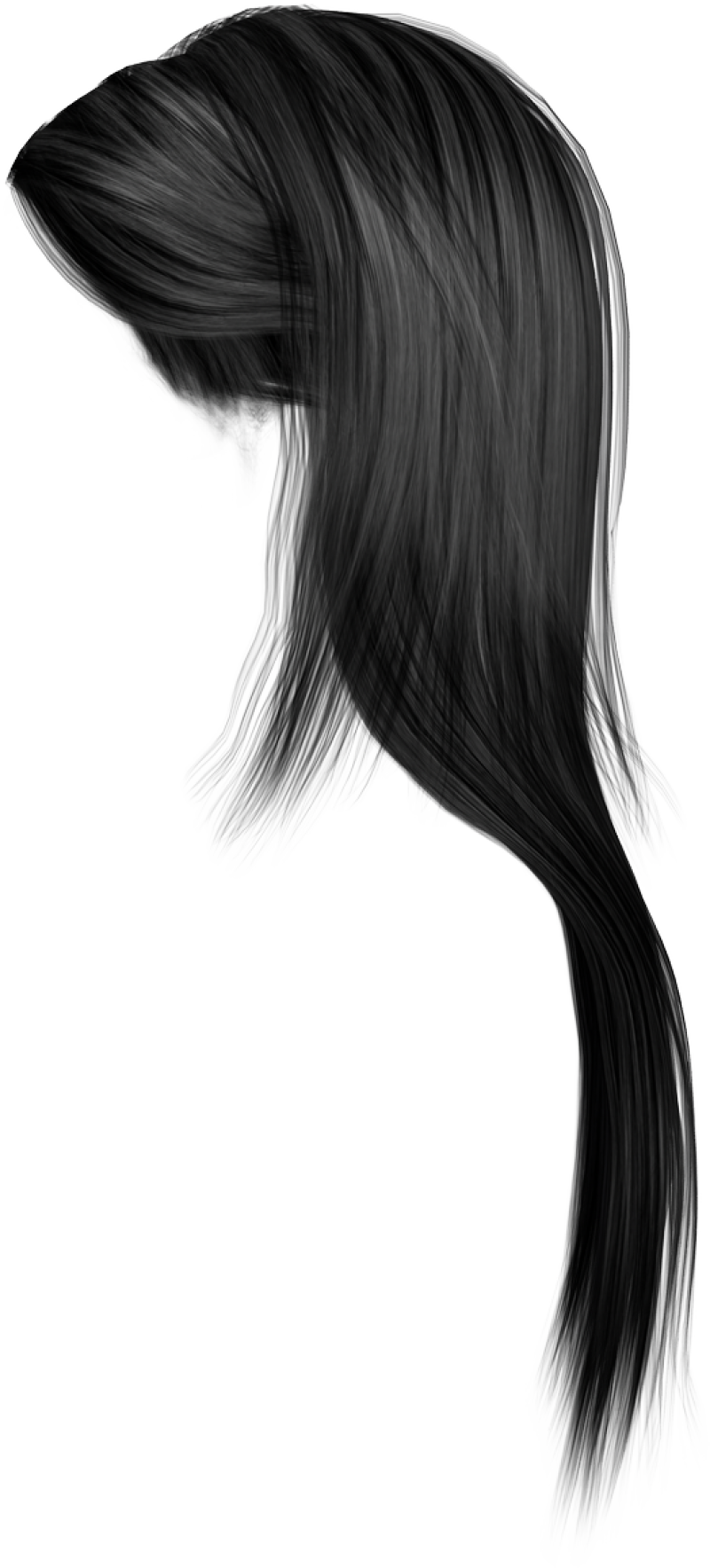 Long Black Hair Side Ponytail Women Hairstyle Ultra HD PNG