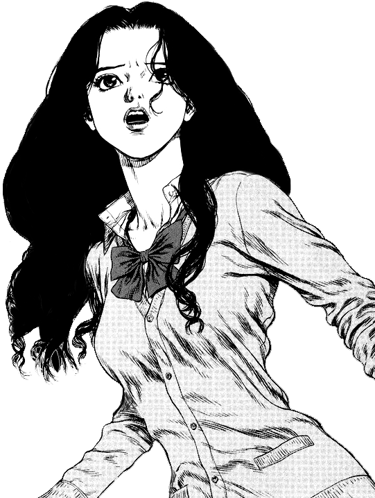 Manga Girl with Long Wavy Hair in Ink