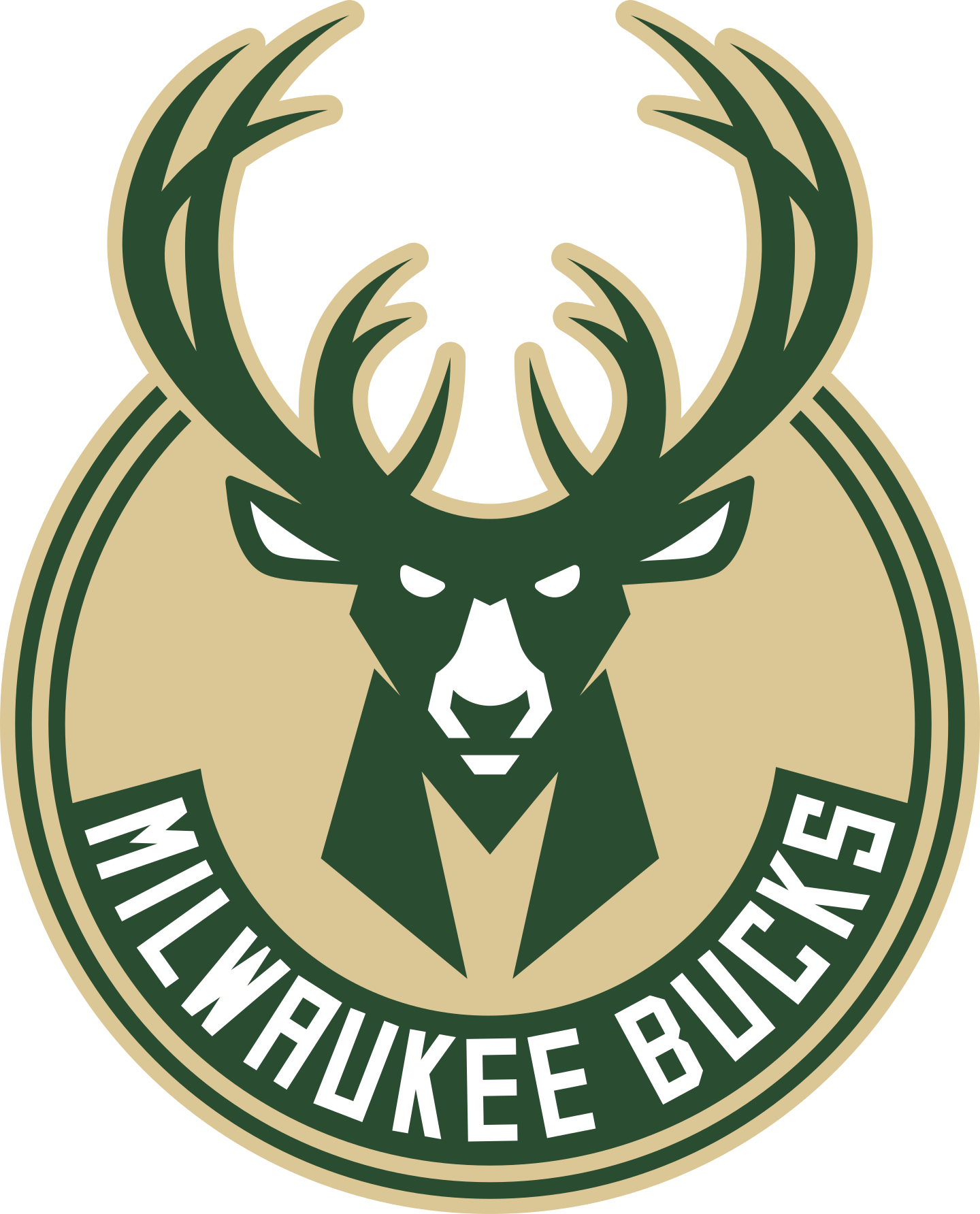 Buck Head Logo with Tan Circle and Green Antlers