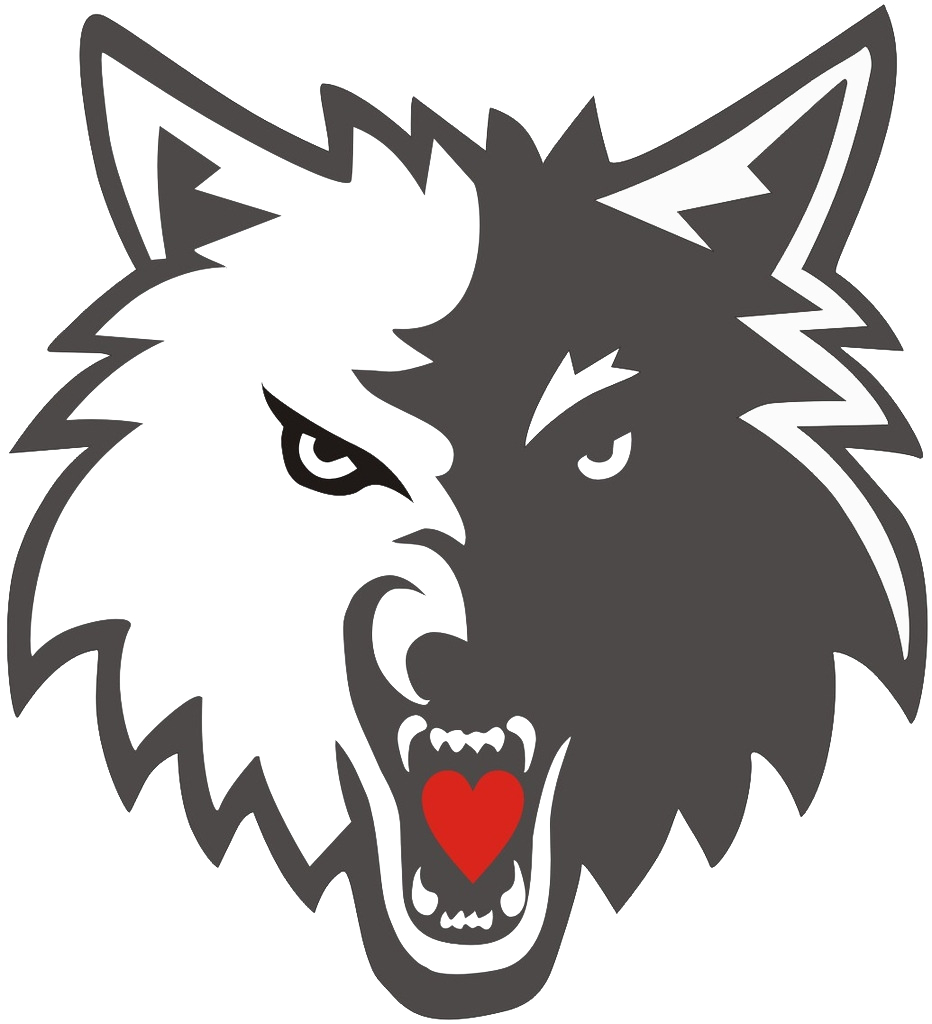 Split Grey and White Wolf Head with Red Heart