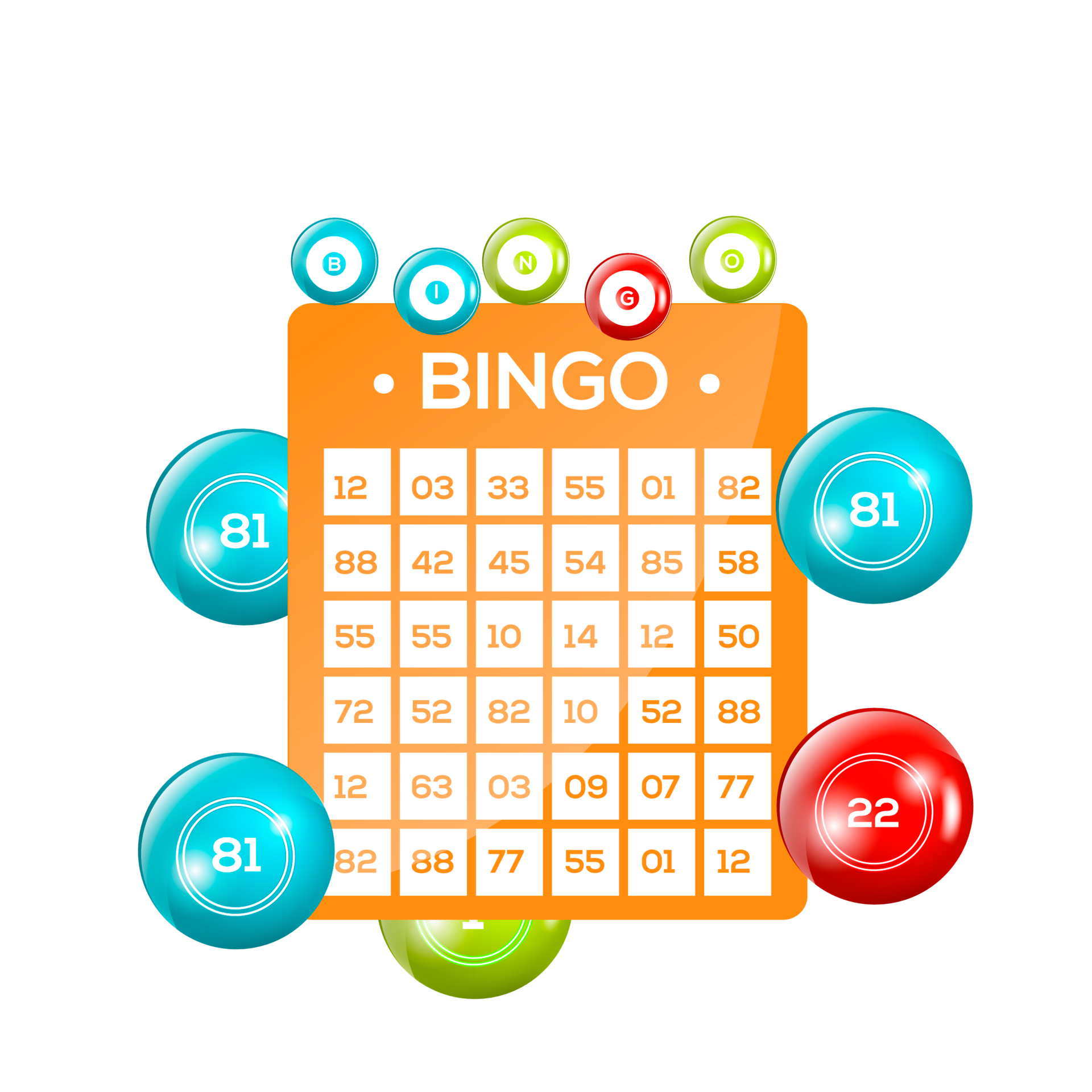 Orange Bingo Card With Lottery Balls Around Ultra HD PNG