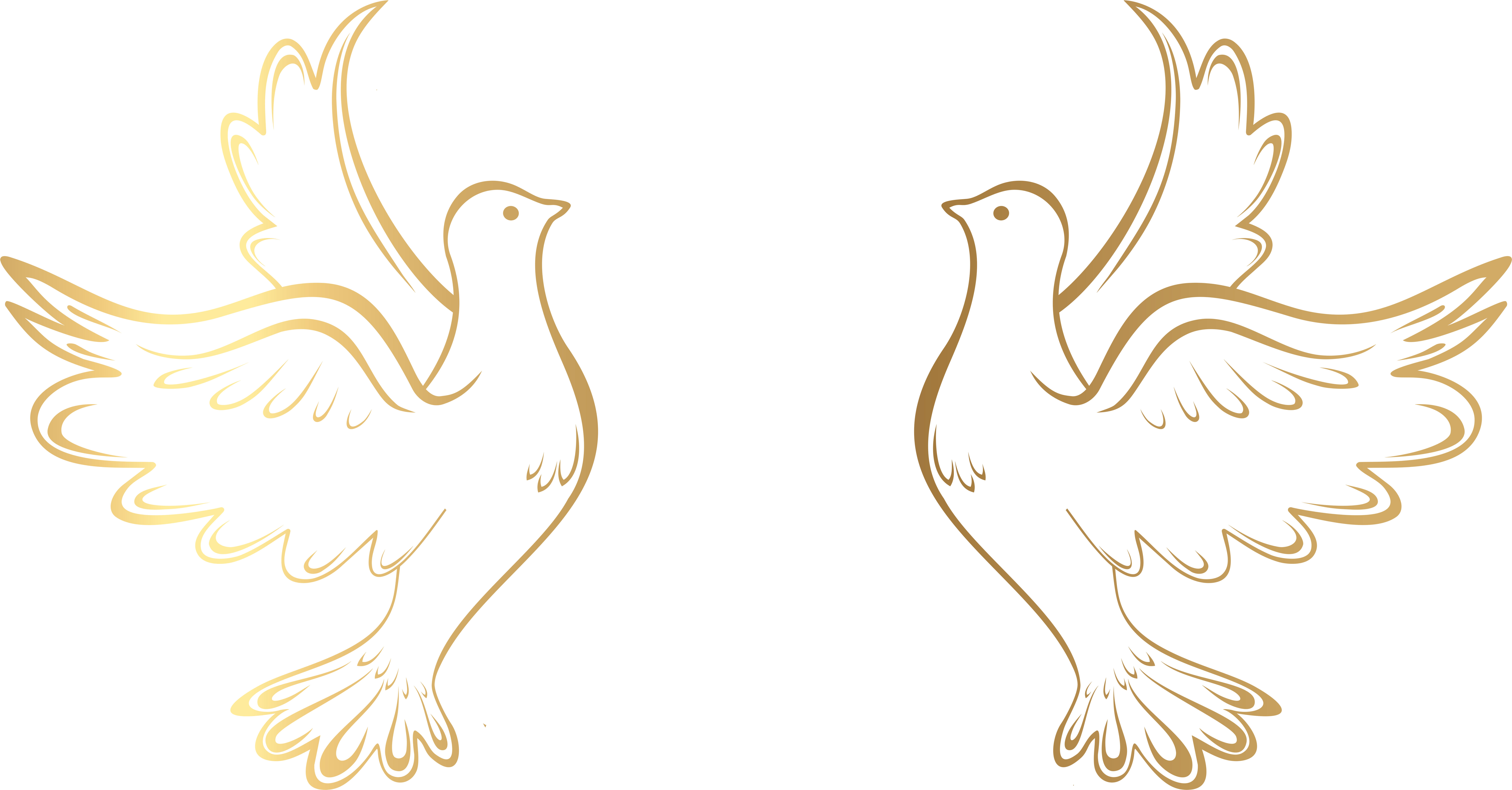 Pair Of Golden Outline Wedding Doves Elegant Ultra HD PNG File