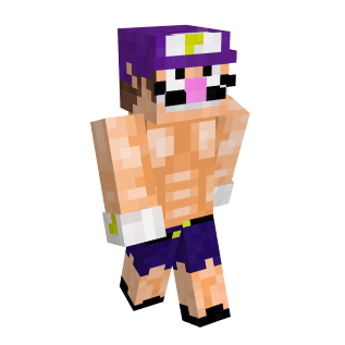 Muscular Minecraft Character in Purple Cap