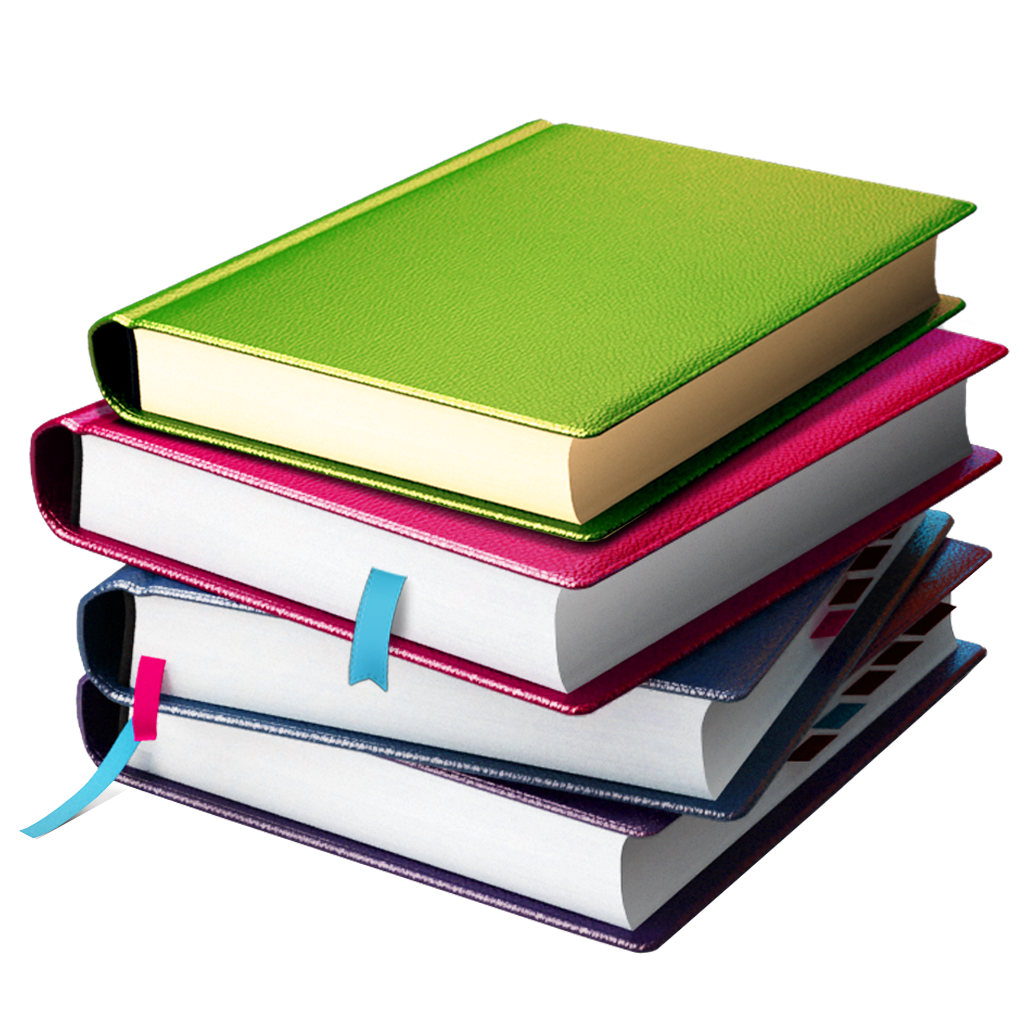 Stacked Hardcover Books with Blue Bookmarks