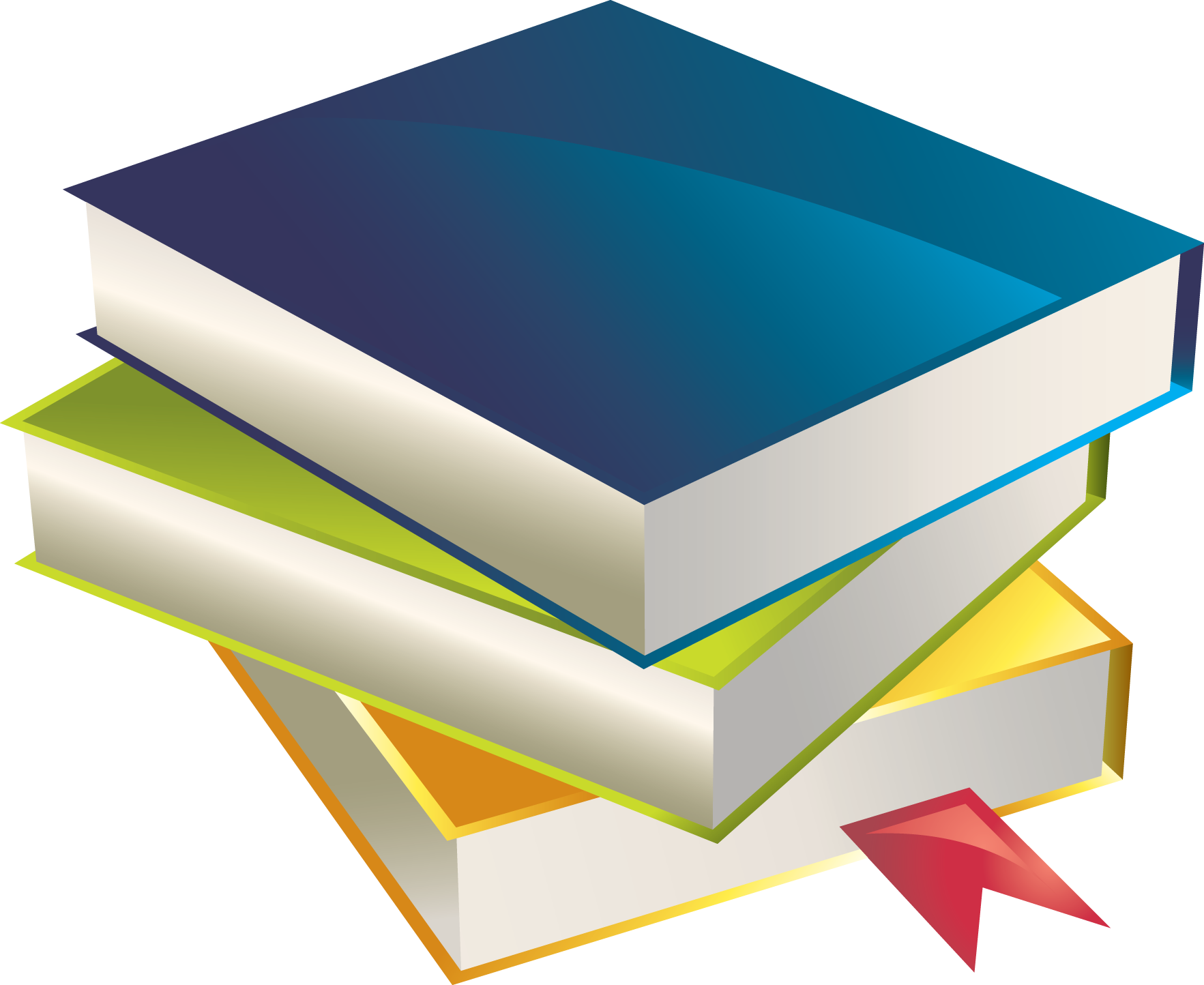 Stack Of Three Colorful Books With Red Bookmark Ultra HD PNG Clipart