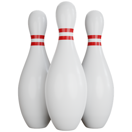 Three White Bowling Pins with Red Stripes