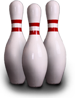 Three Glossy White Bowling Pins with Red Bands