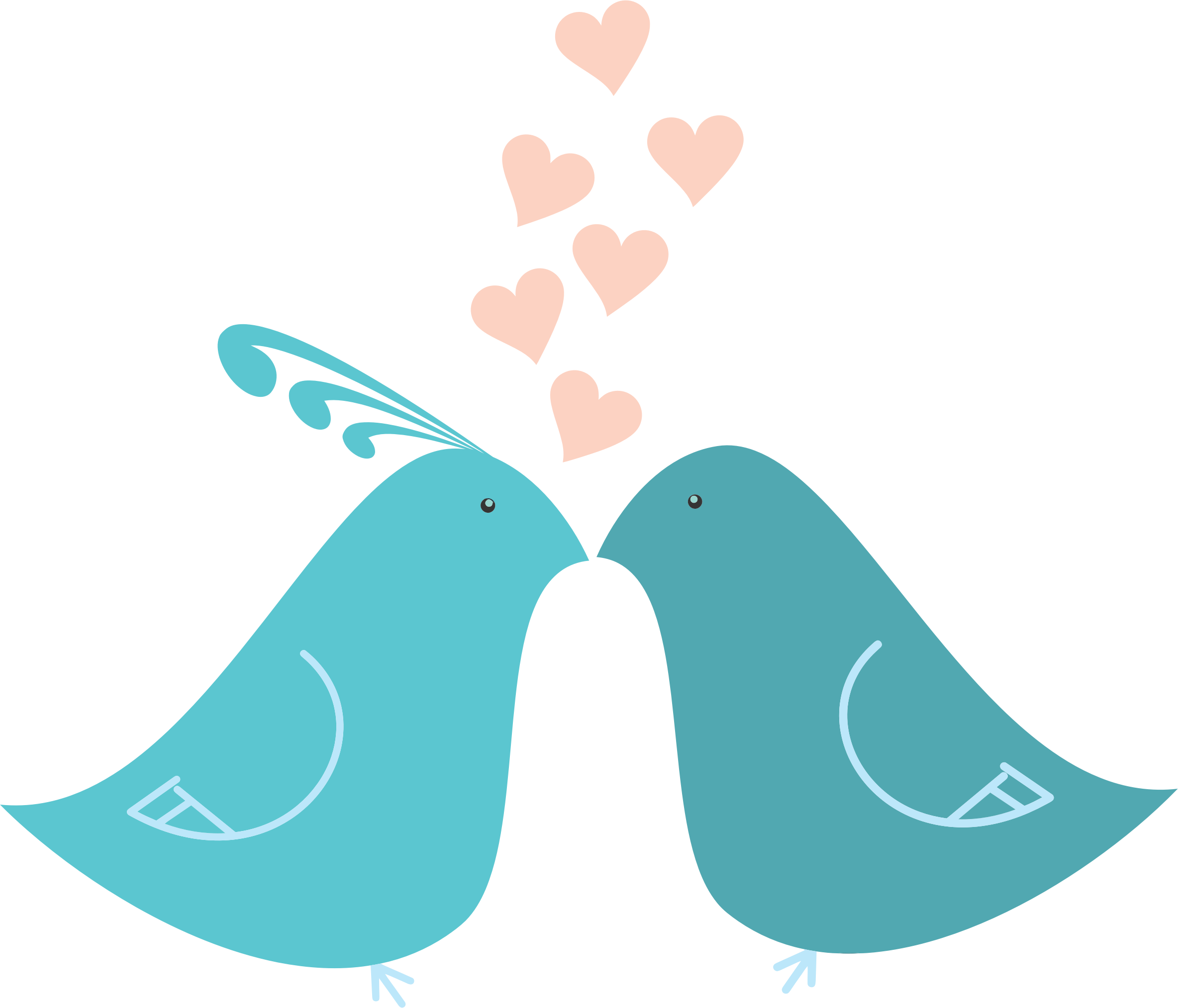 Teal Love Birds with Pink Hearts