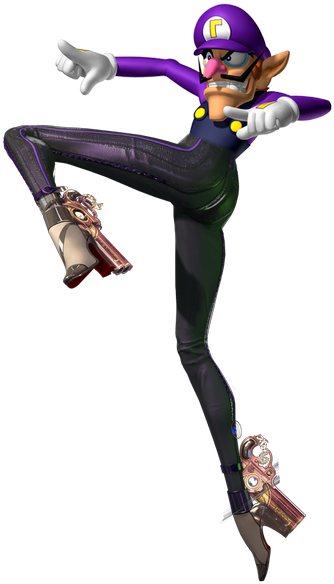 Purple Cartoon Character Mid-Kick with Pistols