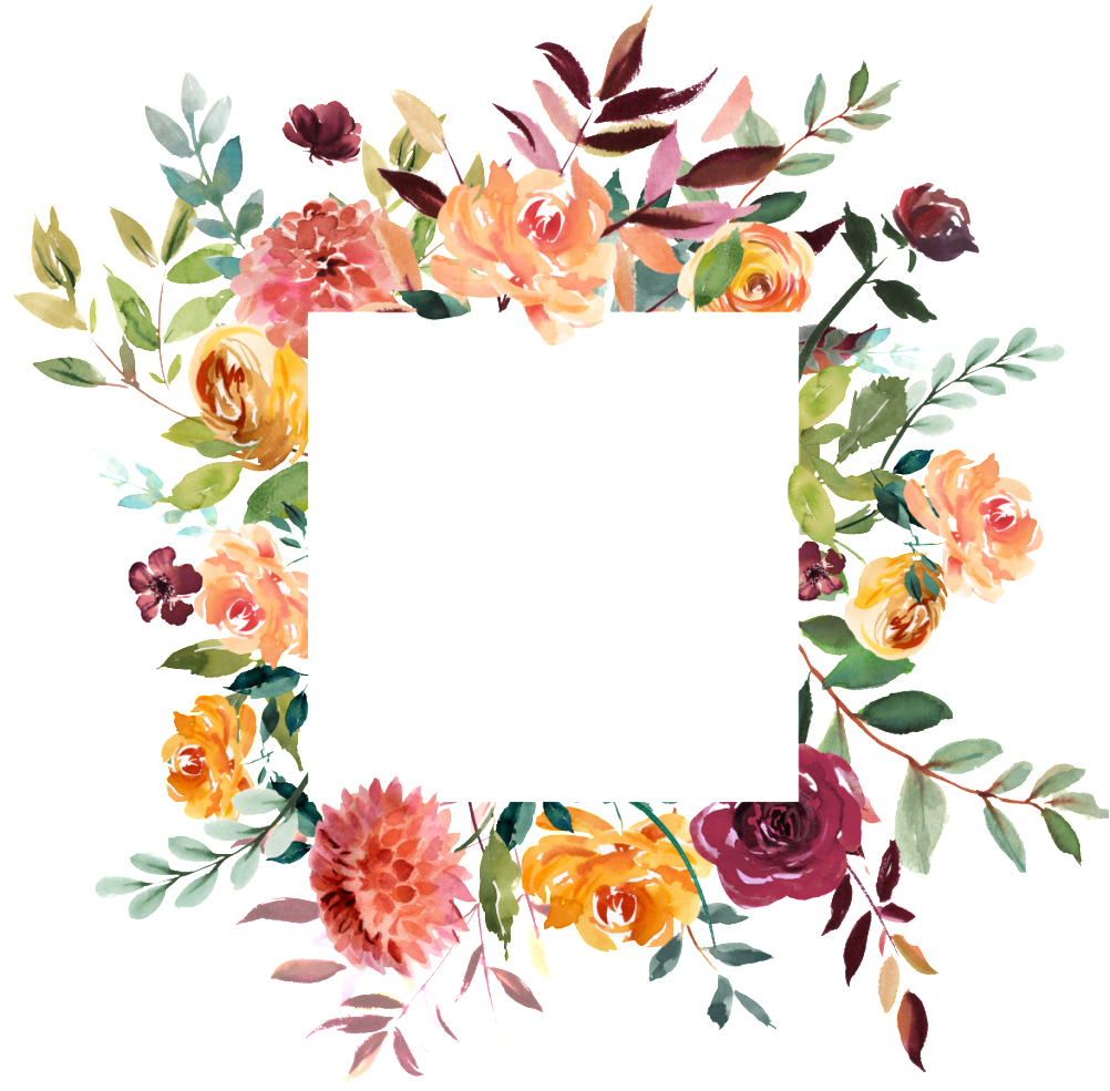 Watercolor Floral Square Frame with Burgundy Blooms