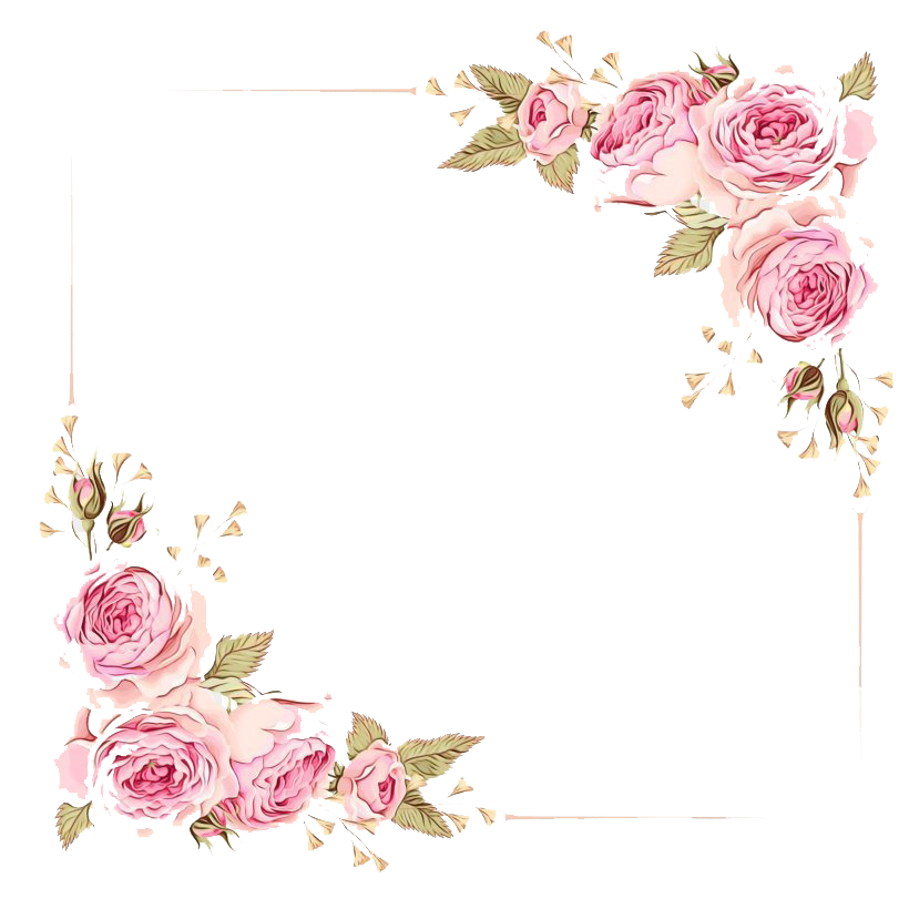 Watercolor Blush Roses Corner Frame Wedding Border PNG