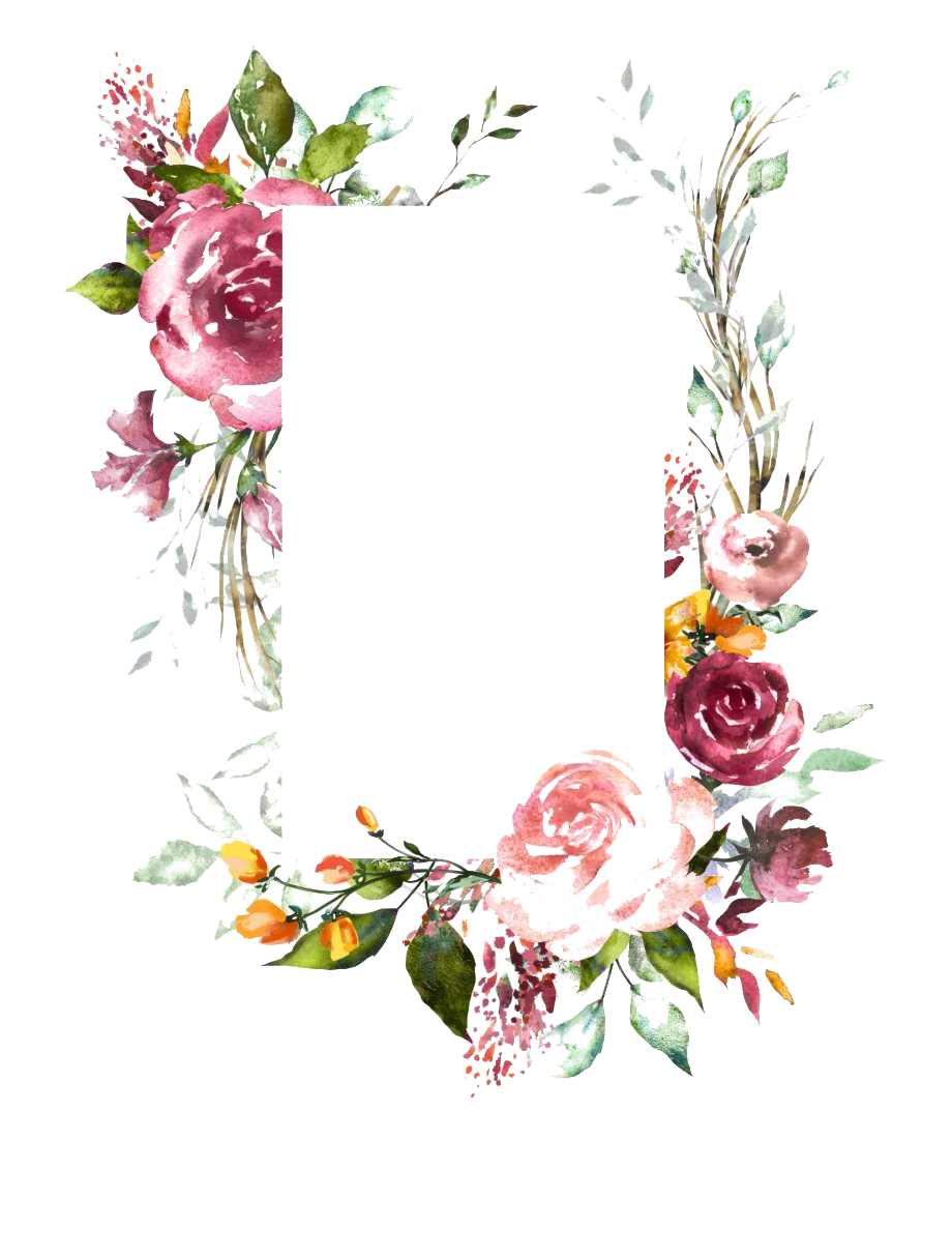 Watercolor Burgundy Roses Vertical Floral Frame PNG Graphic