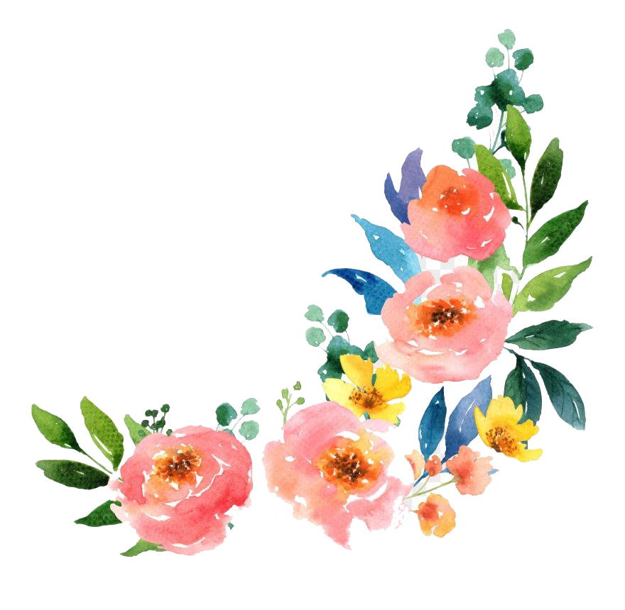 Watercolor Coral Roses Corner Bouquet Floral Frame PNG File