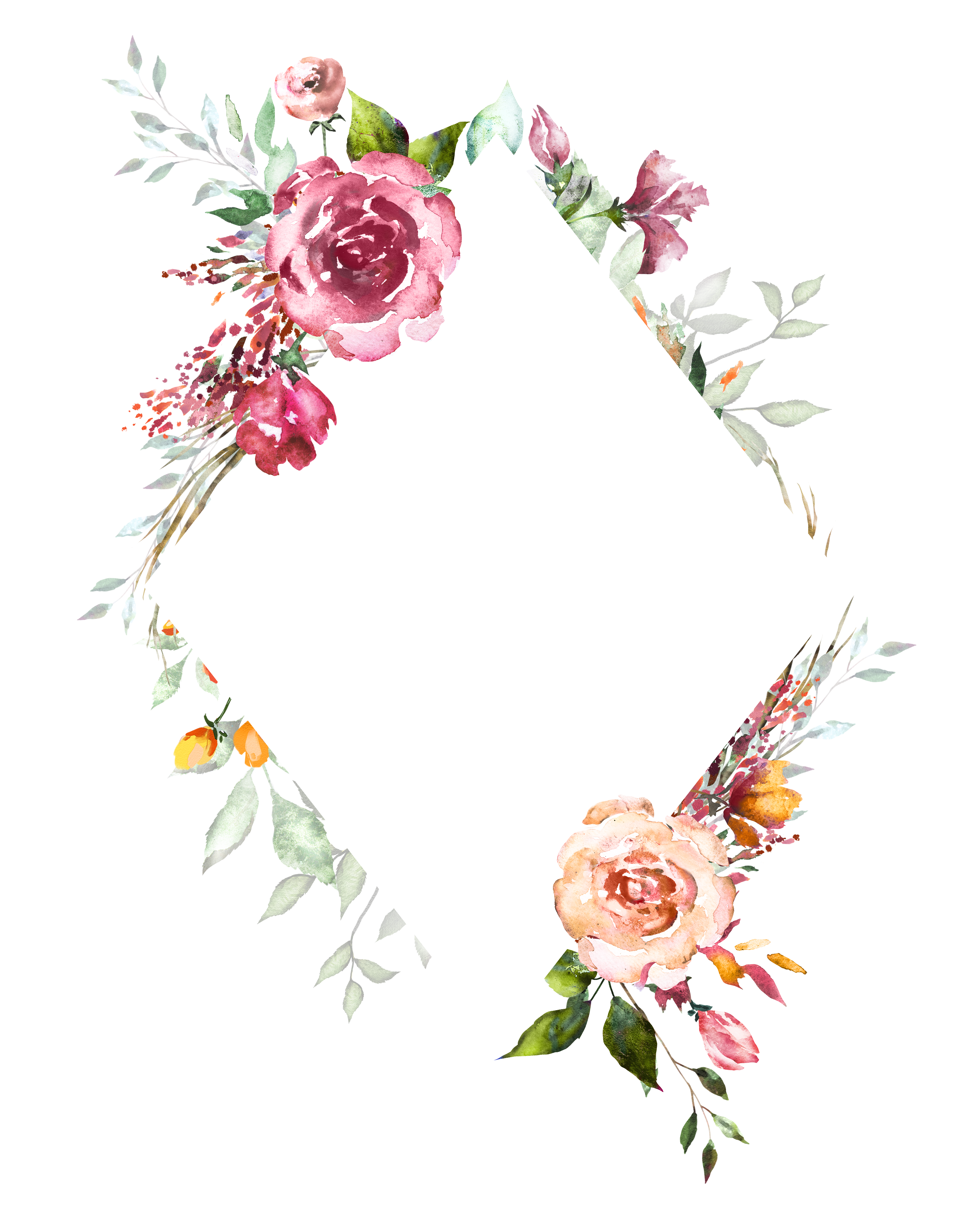 Watercolor Pastel Roses Oval Floral Frame Ultra HD PNG Image With Transparency