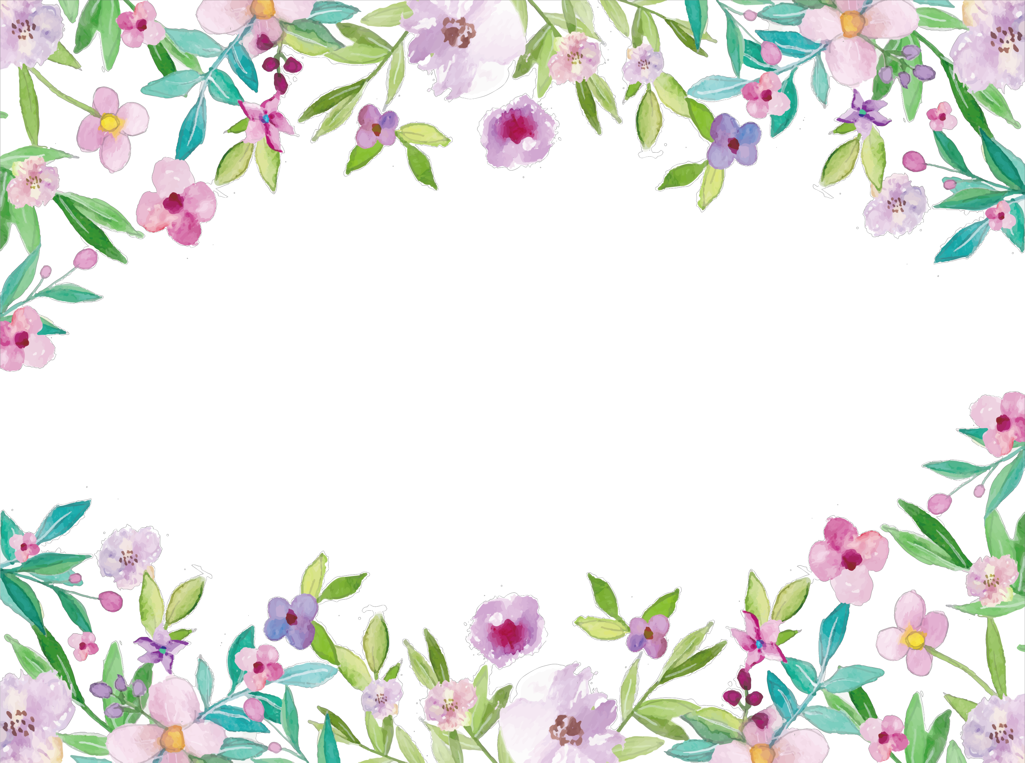 Watercolor Pastel Wildflowers Top And Bottom Border Frame Ultra HD PNG Transparent Image