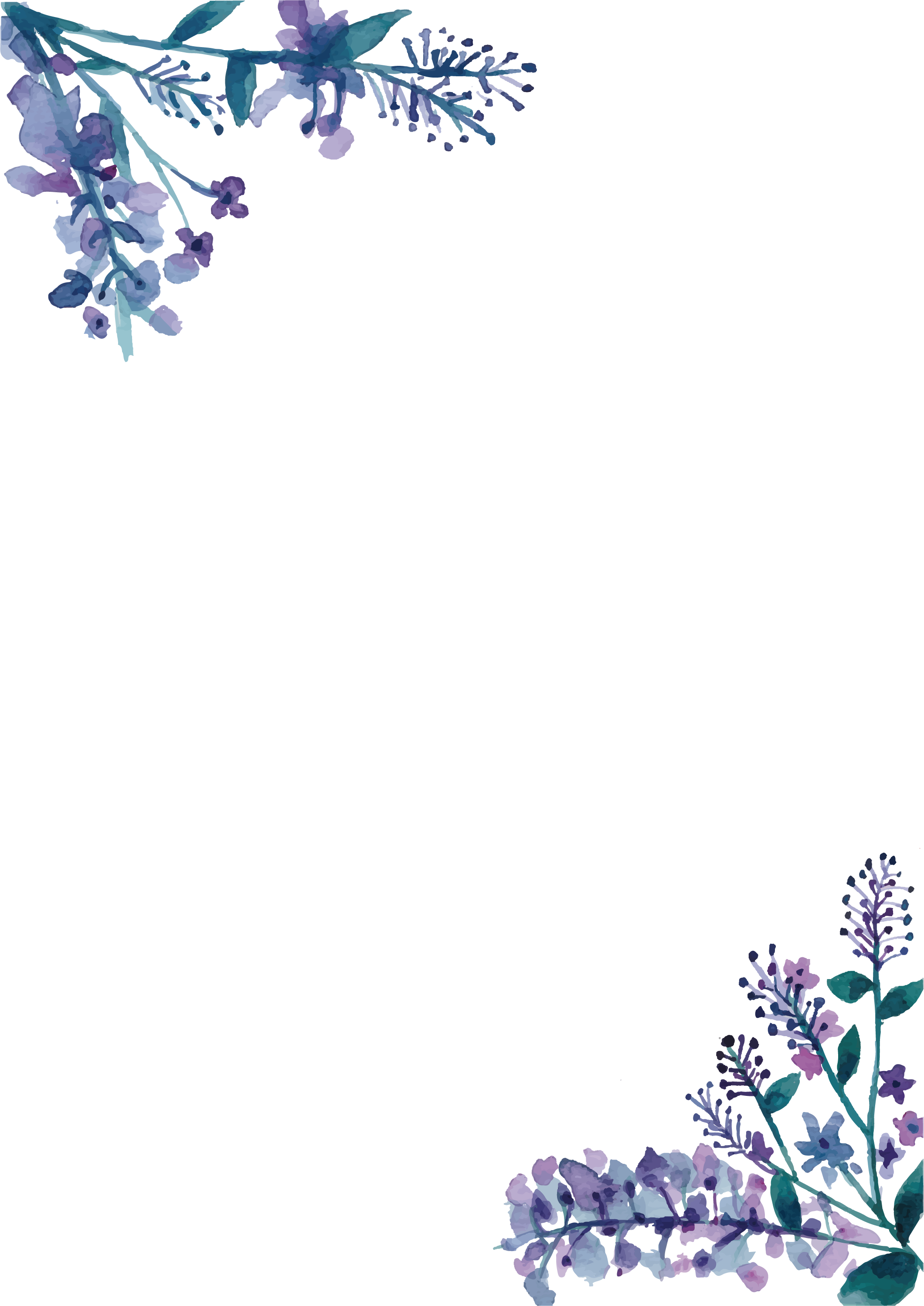 Watercolor Purple Lavender Corners Floral Frame Ultra HD PNG