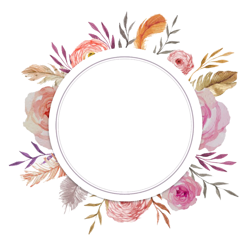 Watercolor Floral Wreath Frame with Feathers