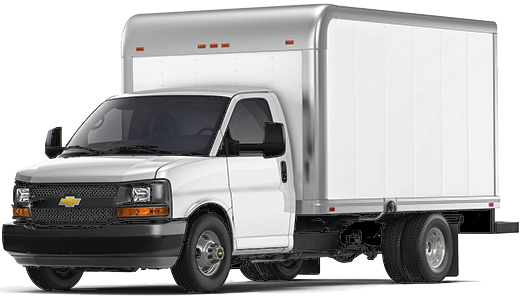 White Box Truck with Silver Cargo Body
