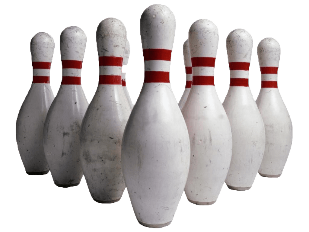 White Bowling Pins with Red Stripes