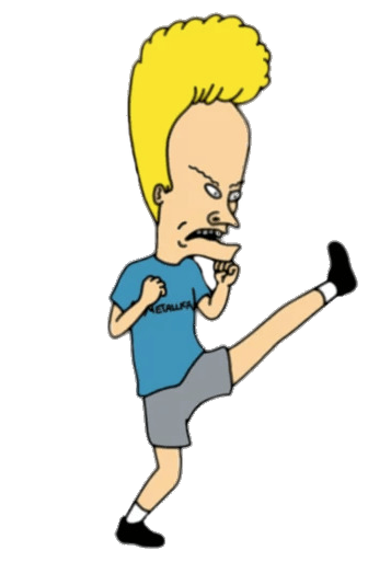Cartoon Character Mid-Kick in Blue Tee