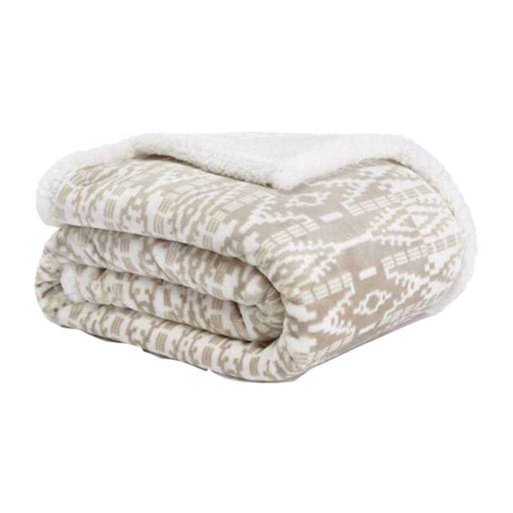 Beige Aztec Pattern Sherpa Blanket Folded PNG Graphic