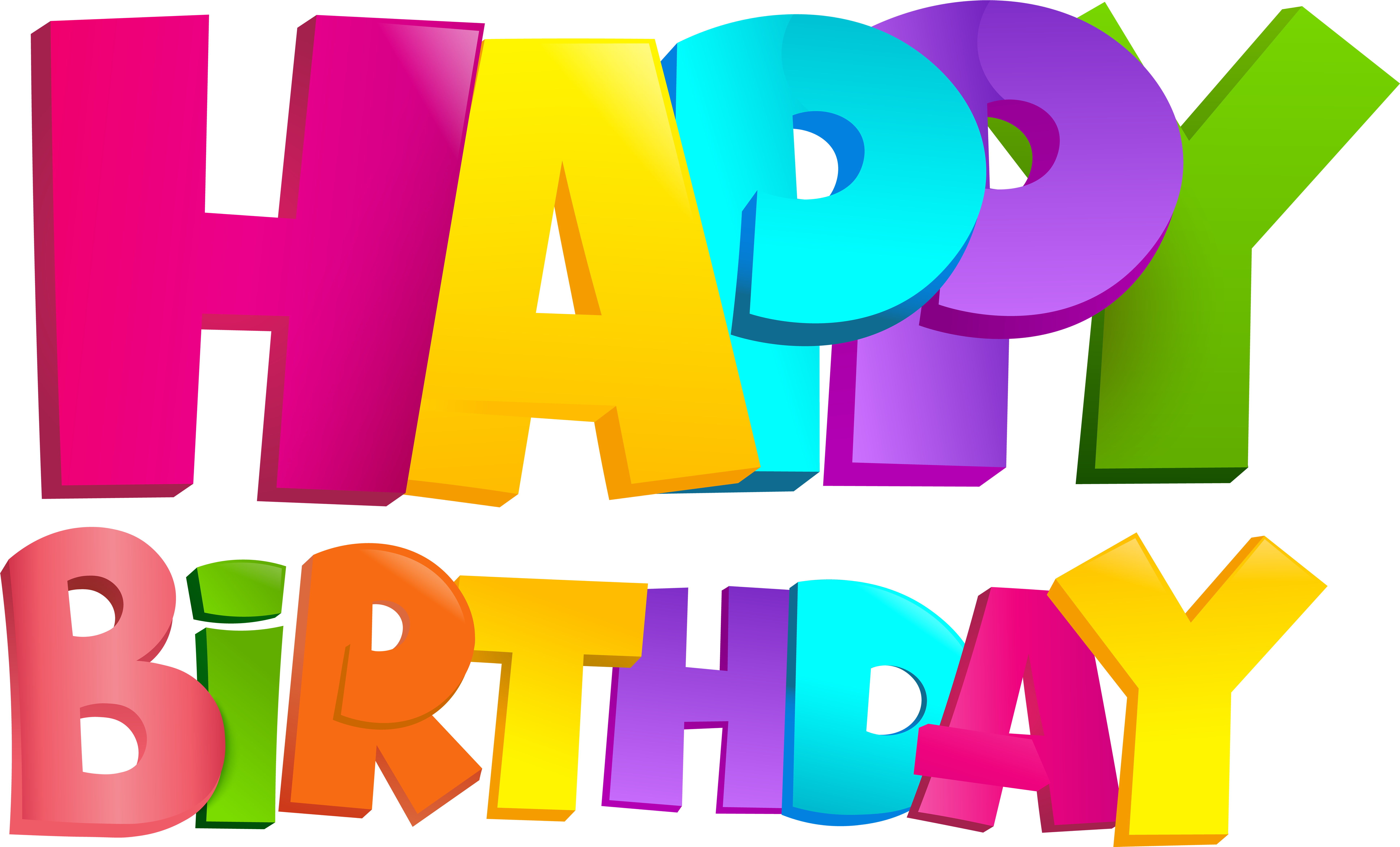 Big Bright Rainbow Happy Birthday 3D Letters 8K PNG Clipart