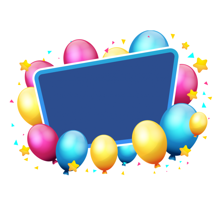 Birthday Balloons Frame Around Blue Board Blank PNG Clipart