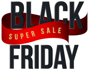 Black Friday Super Sale Red Ribbon Text Transparent Background PNG Image