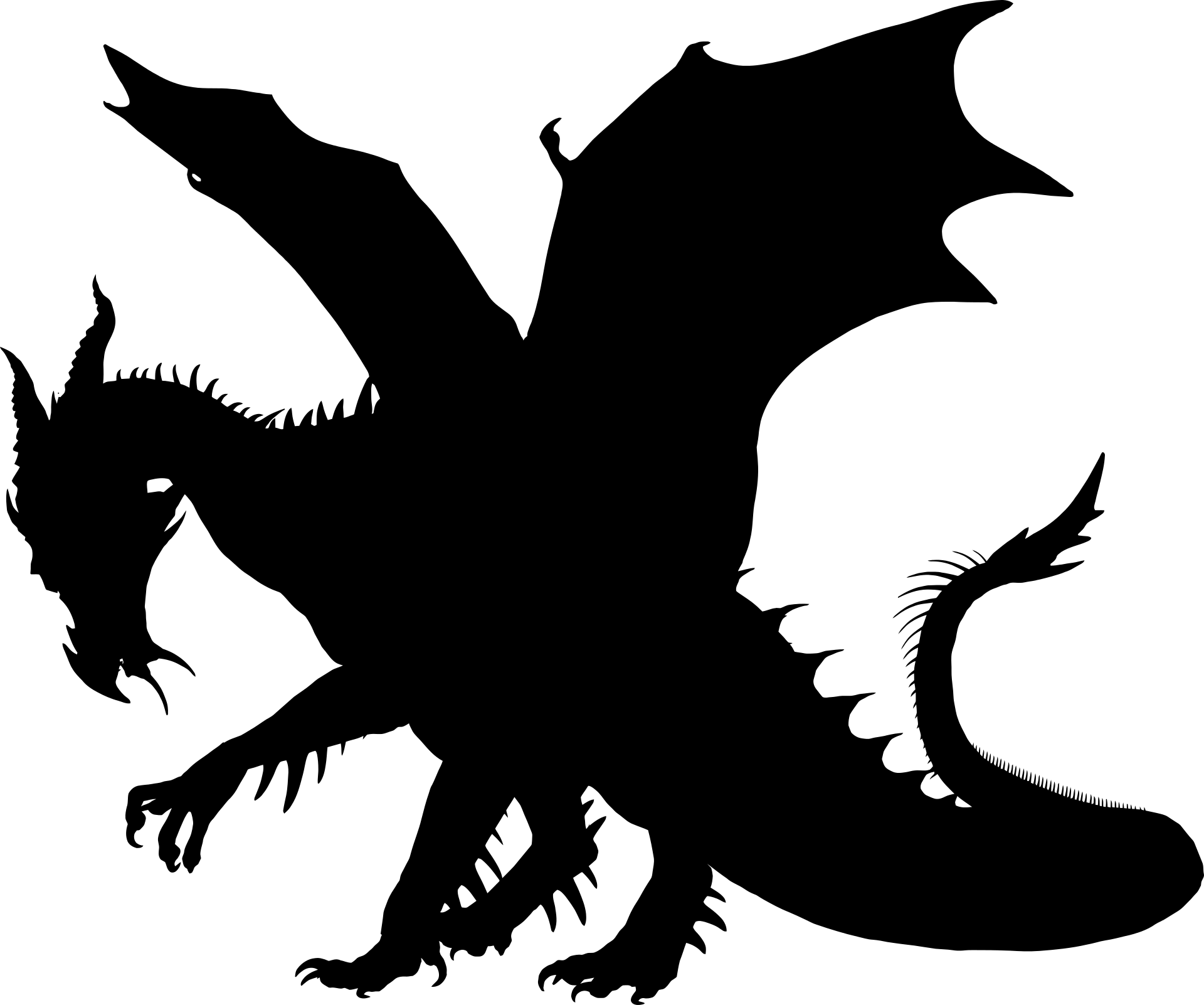 Black Dragon Silhouette with Spread Wings