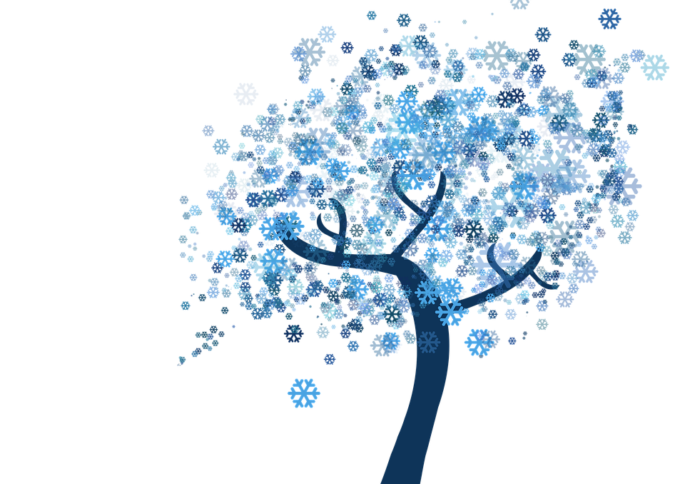 Blue Snowflake Tree Winter Illustration PNG