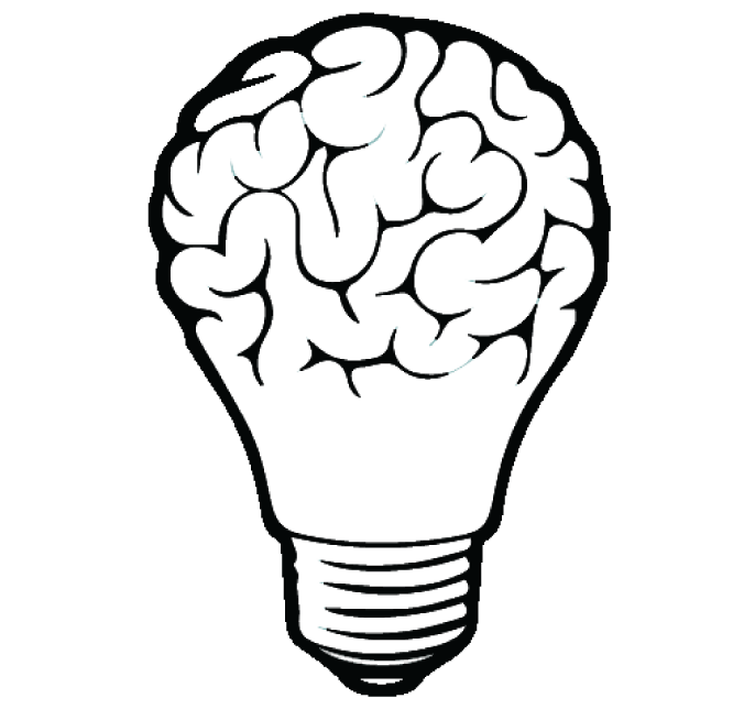Brain Shaped Light Bulb Black Line Art PNG Overlay