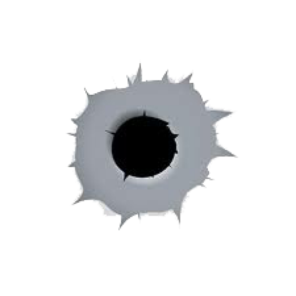 Bullet Hole in Gray Steel with Jagged Edges