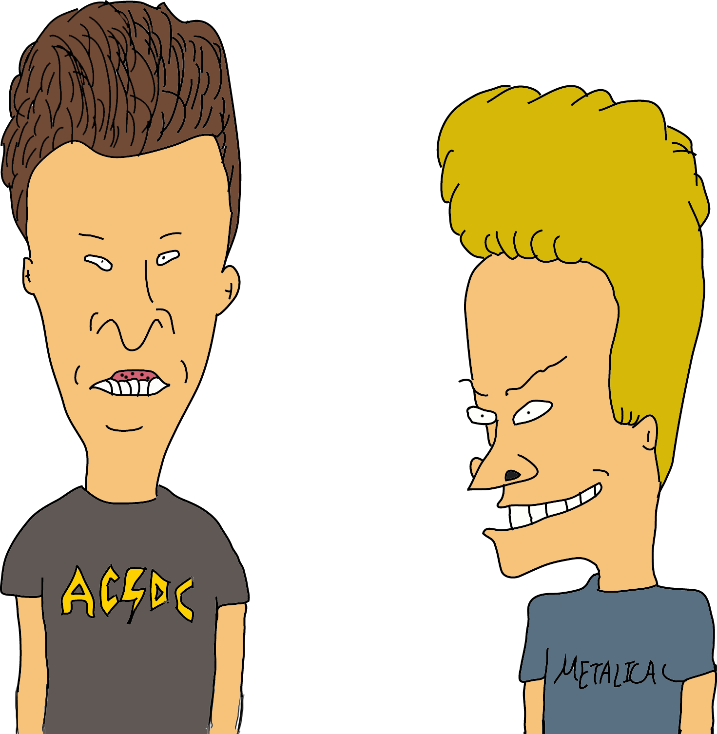 Butthead And Beavis Side By Side ACDC Metallica Shirts PNG