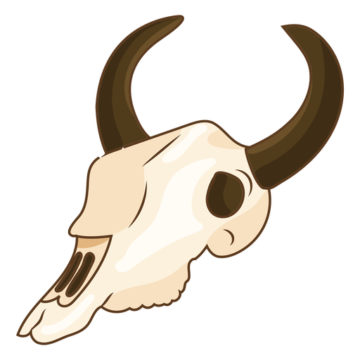 Cartoon Cow Skull Side View With Brown Horns PNG