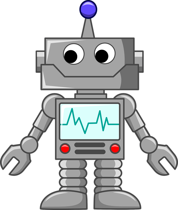 Cartoon Grey Robot with Heartbeat Monitor Chest