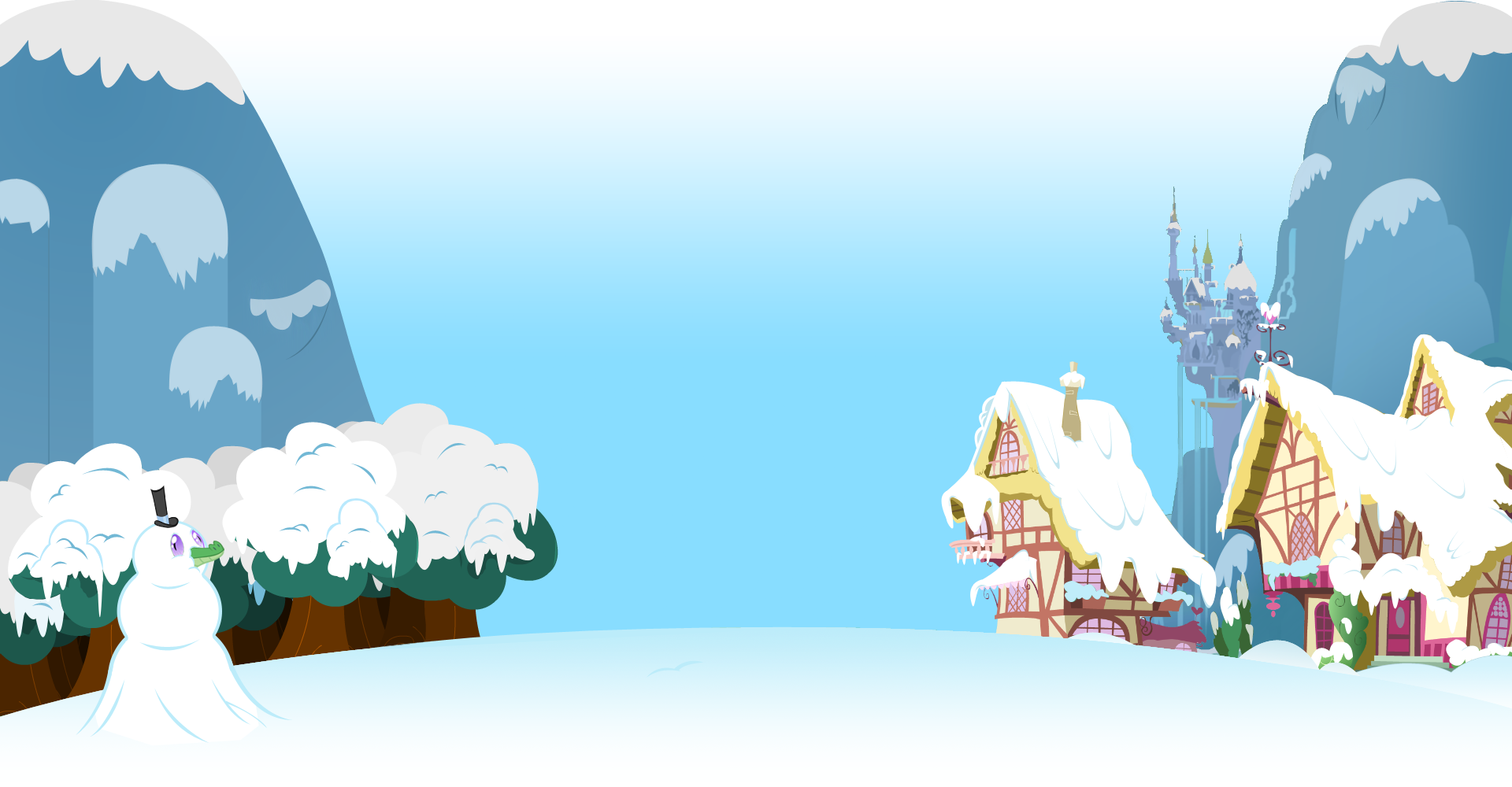Cartoon Winter Village With Snowy Mountains Background PNG Clipart