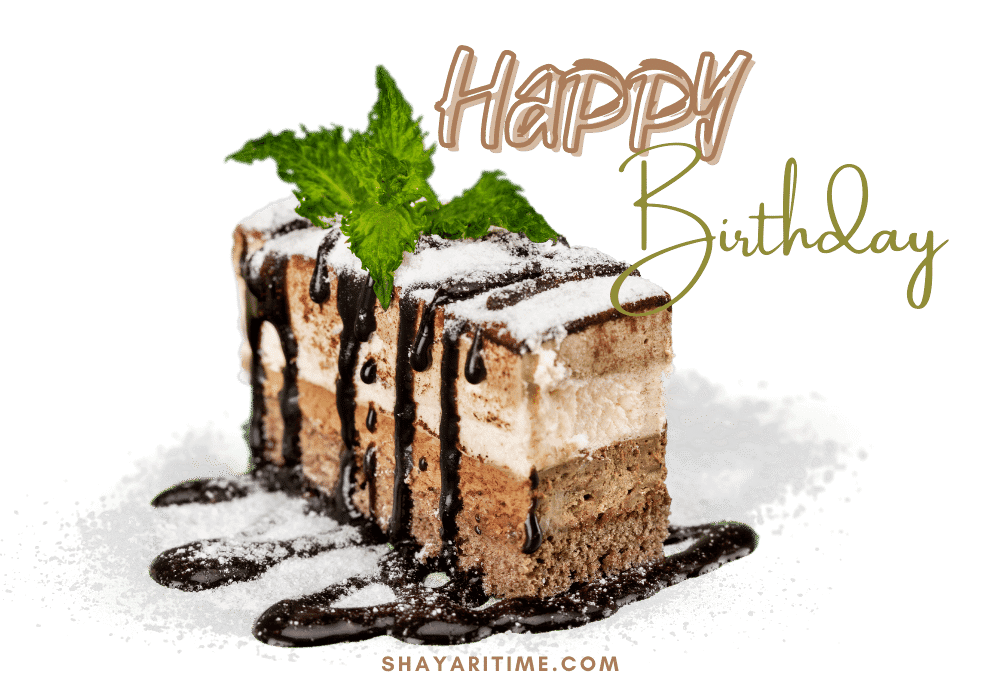 Chocolate Layer Cake Slice With Happy Birthday Script PNG