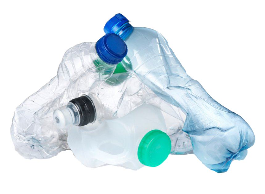 Crushed Plastic Bottles With Colored Caps Pile PNG