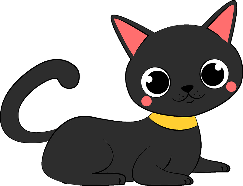 Cartoon Black Cat with Yellow Collar