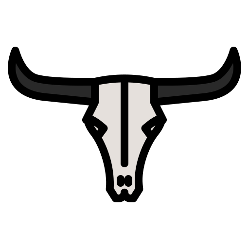 Grey Bull Skull Flat Icon With Black Horns PNG Transparent Image