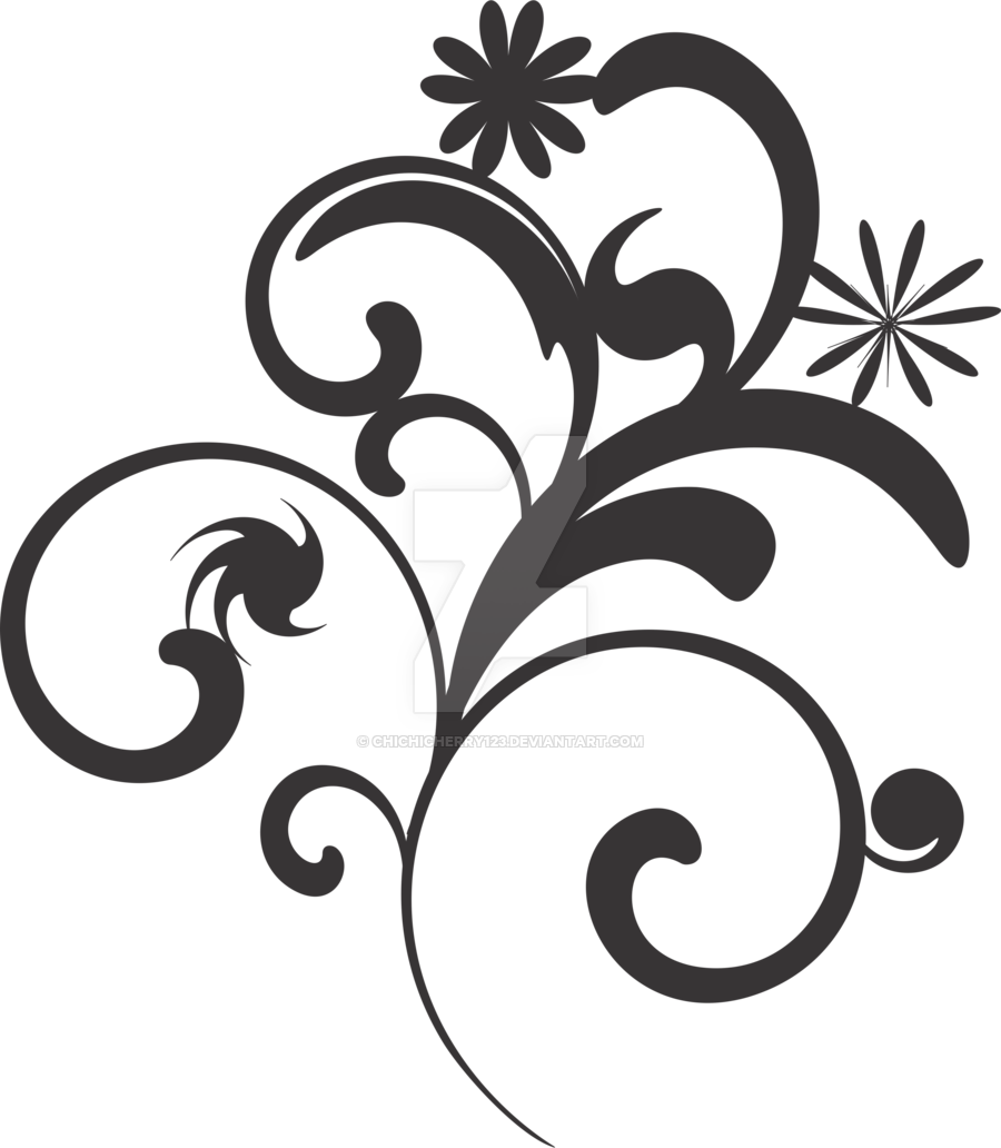 Dark Grey Floral Swirl Flourish Ornament