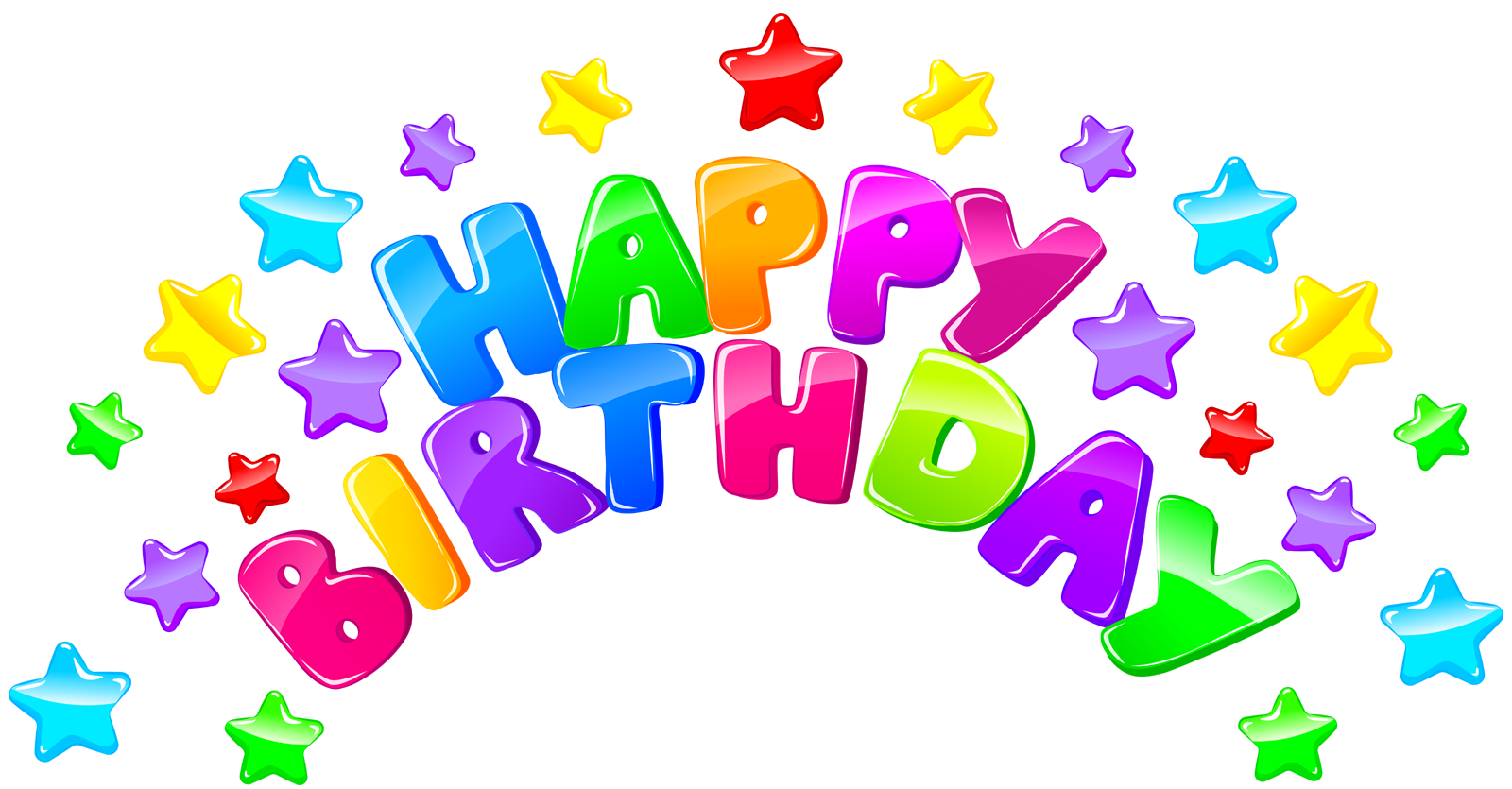Happy Birthday Arched Letters With Colorful Stars PNG