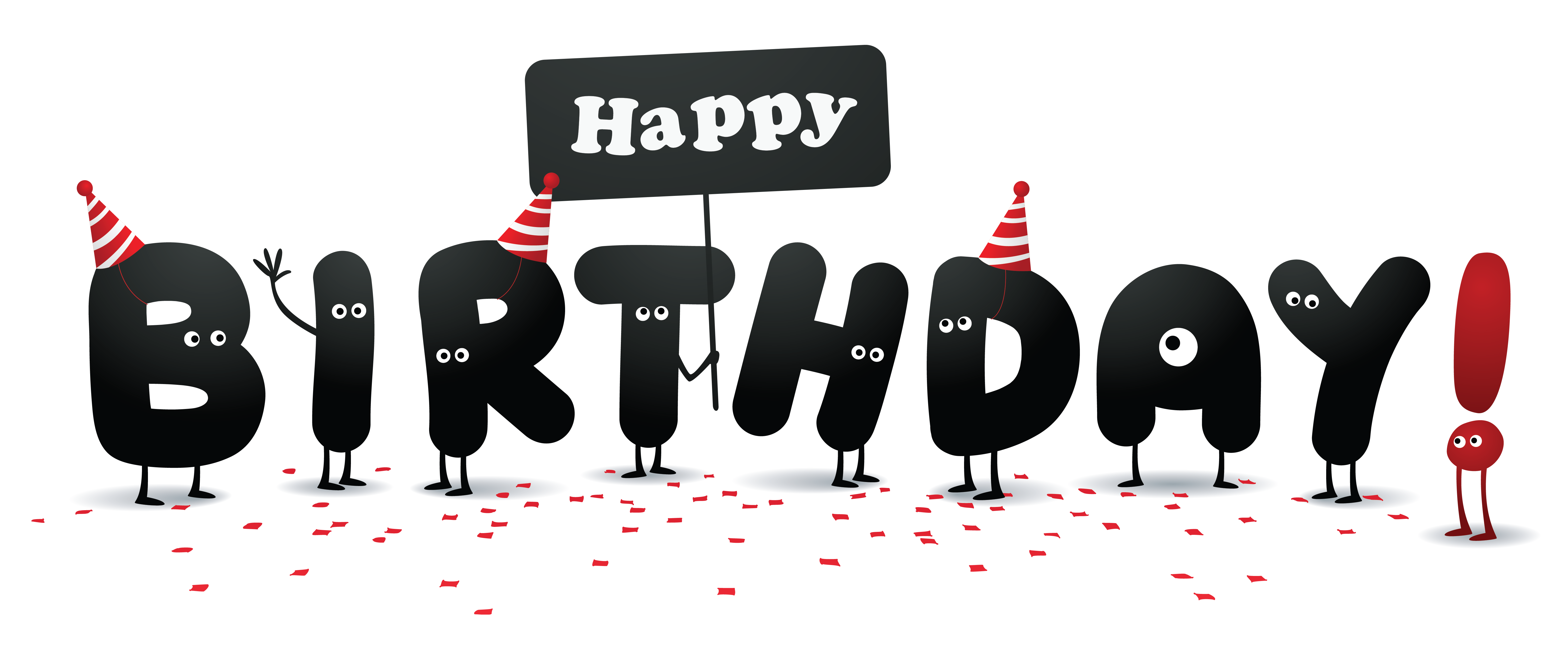 Happy Birthday Black Cartoon Letters With Party Hats 6K PNG