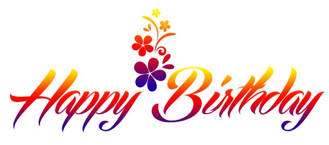 Happy Birthday Gradient Script With Flower PNG Overlay