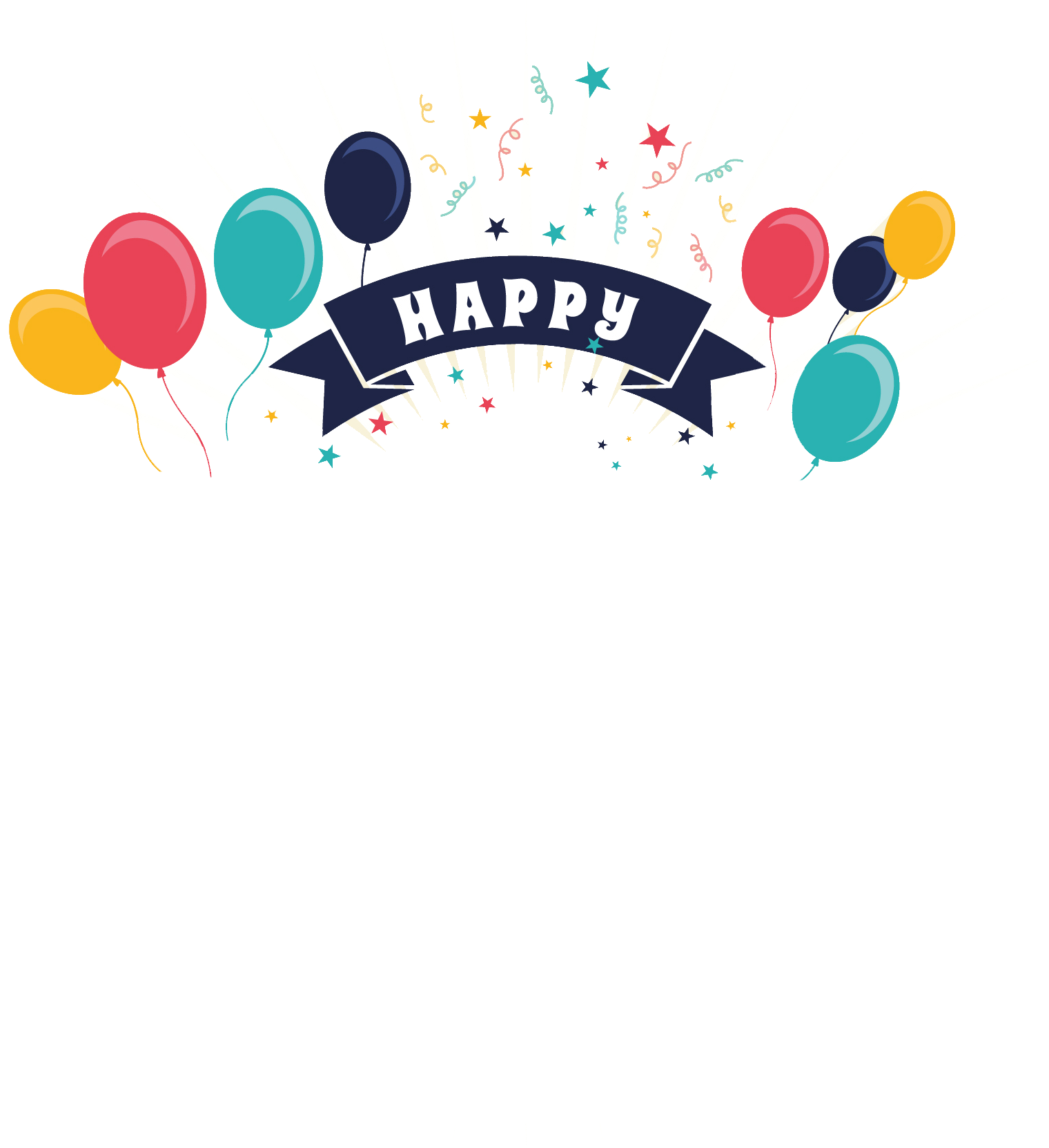 Happy Birthday Navy Ribbon Banner With Balloons PNG