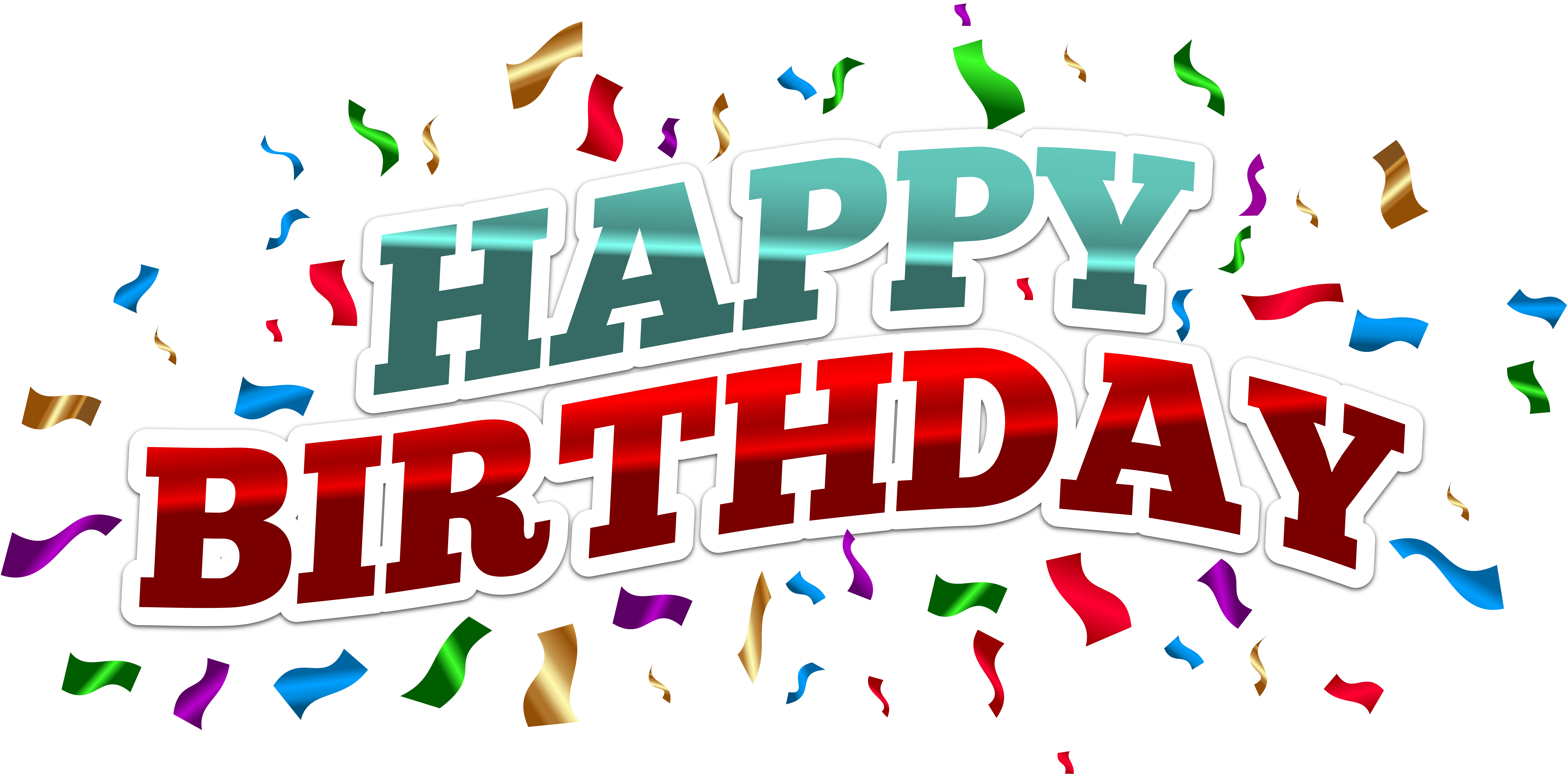Happy Birthday Retro Text With Confetti Streamers 8K PNG