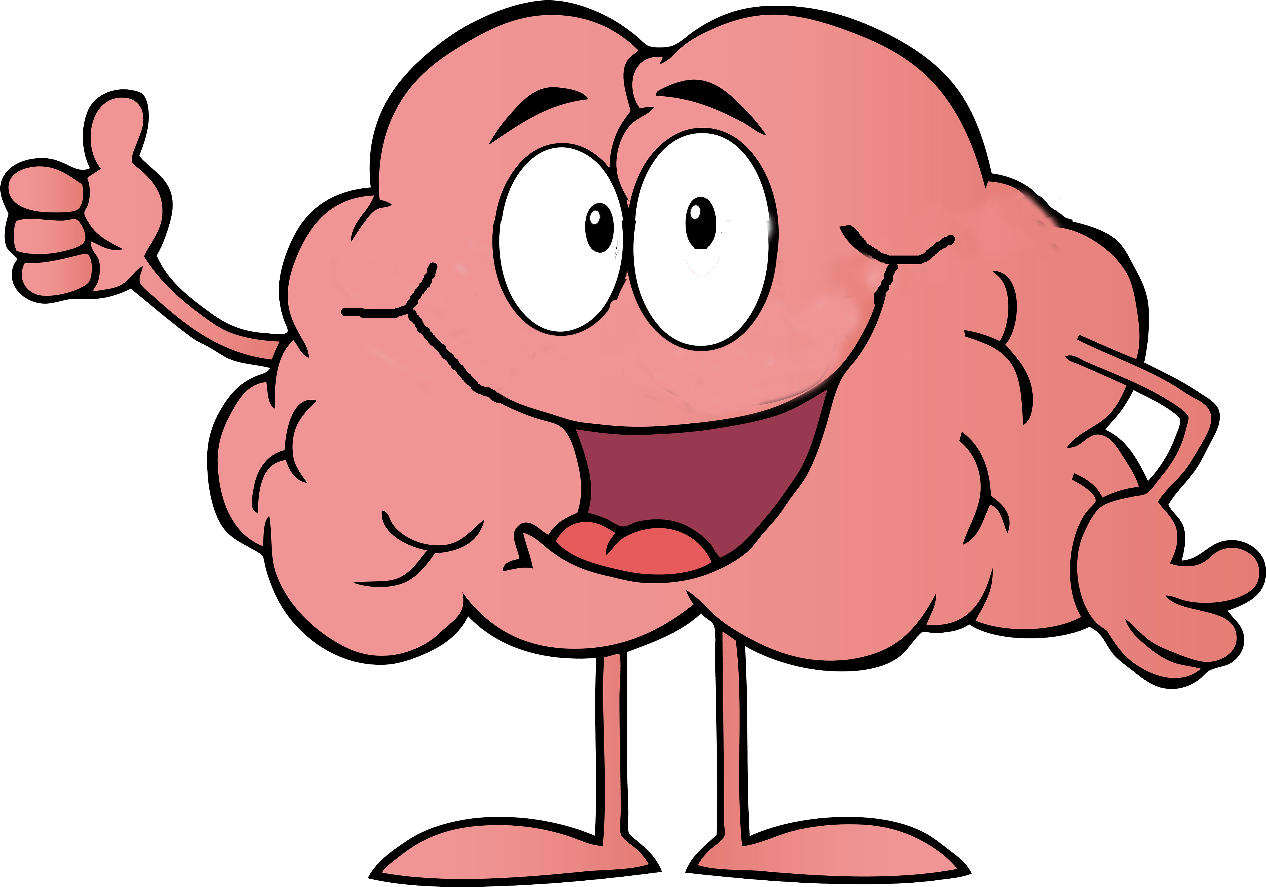 Happy Cartoon Brain Character Thumbs Up 4K PNG